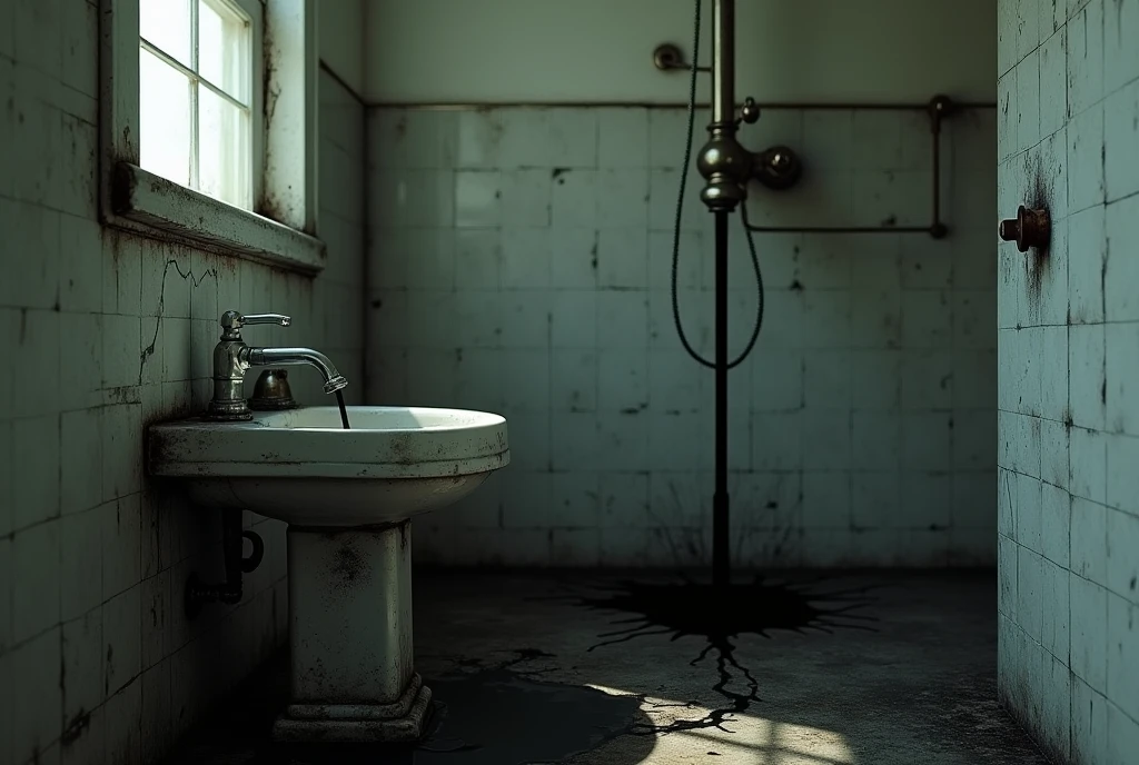 Bathroom Outdated Black water is coming out of the faucet.