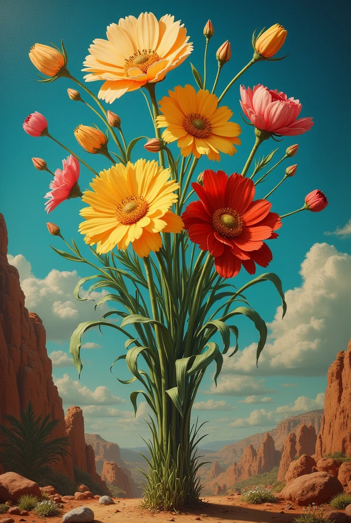 3D, don't use any flowers in the surreal painting, use Dali and Bretos techniques combined for the image. ,the message is that art is alive , the style my real, 48k rules of thirds cinematic