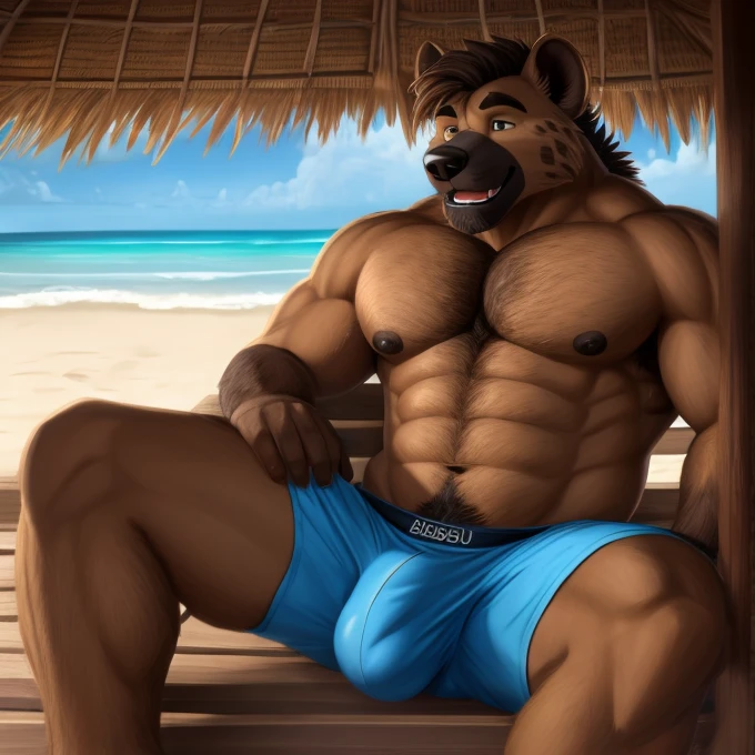 Hyenas, duo, male people,shaggy,Furry,burly build,2adults,macho father , (havind sex with his son), ((detailed bulge)) leg crossed, (his adult son is a exited from his dady hot), bashful, burly build,Male crotch,perspired ((irate)), show sole, vred,e621, Caribbean beach