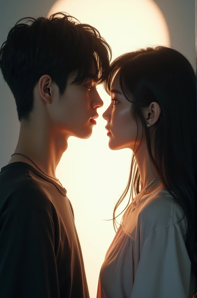 Park Jimin from BTS and a girl which is a shadow
 staring into each others eyes