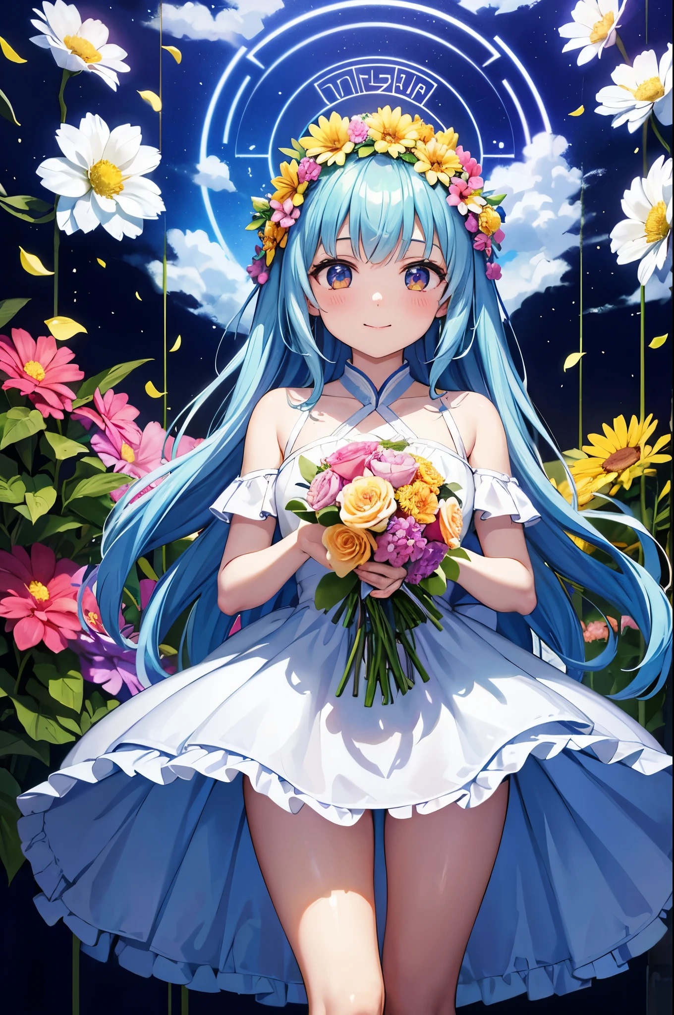 "Beautiful woman with bouquet of flowers, Express gratitude."