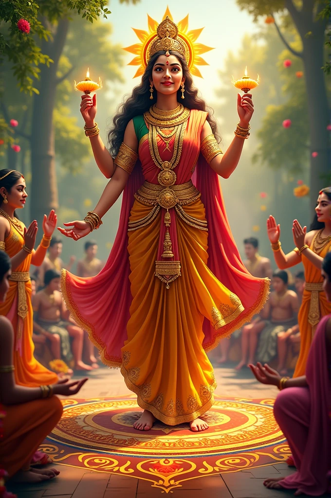 Create a varalakshmi vratham wishes and add text as happpy varalakshmi vratham