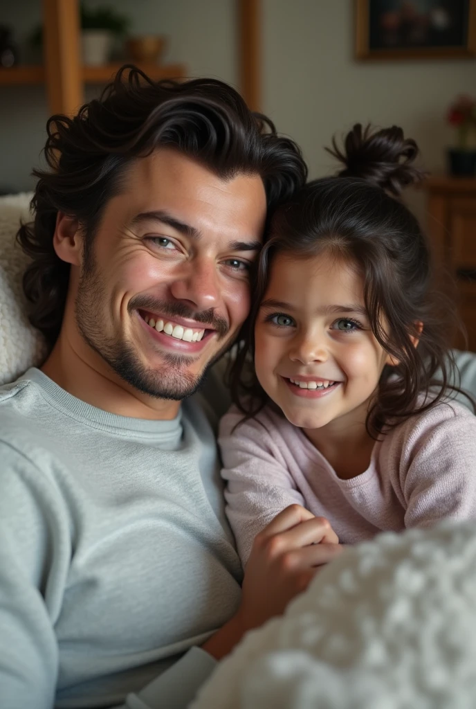 create a realistic picture of a happy family in their new home