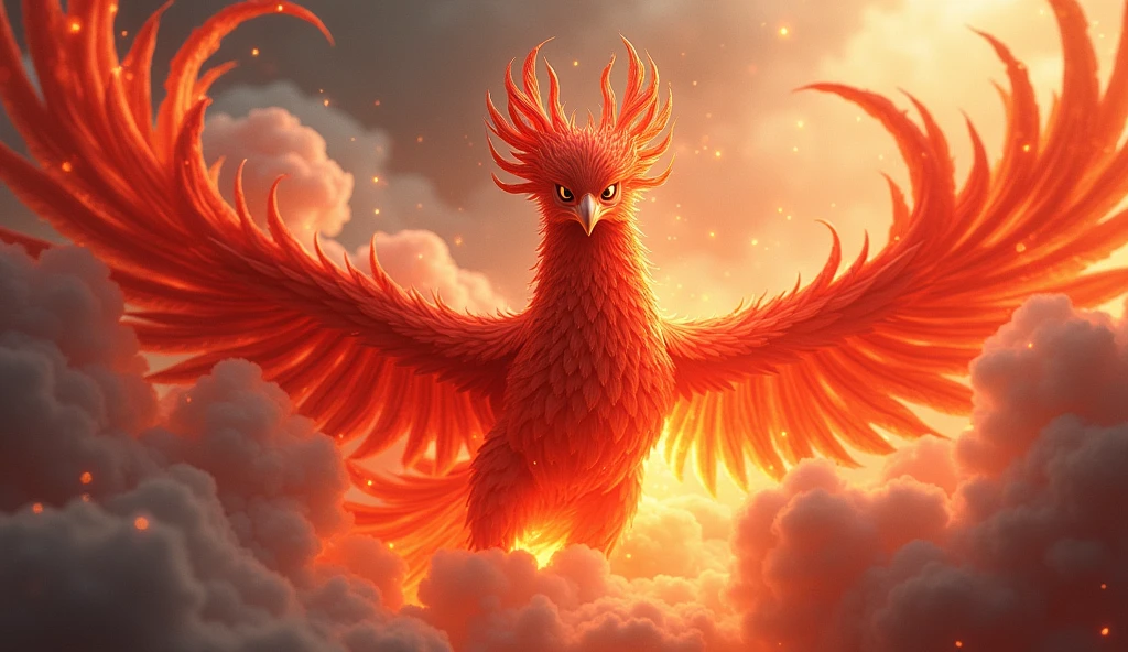 masterpiece, from ancient Chinese mythology, Epic ink painting, body burning in flames, Red feathers, phoenix, looking into the lens, colored clouds, bright and colorful colors, perfect, gastronome, exquisite, complex, ultra high definition, 3D,OC rendering, 8k