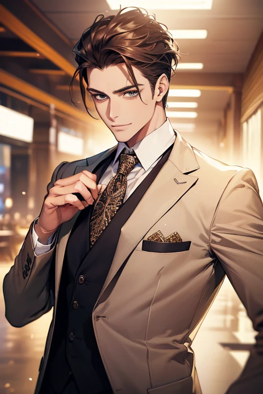 (high resolution:1.2),homem bonito em terno elegante,cara estiloso em traje profissional,confident man in formal office clothes,chic and sophisticated man in business suit,charming gentleman with impeccable style,modelo masculino elegante em terno sob medida,attractive male executive with an imposing presence,elegantly dressed man with irresistible charm,homem primorosamente vestido em um terno de grife,homem elegante e elegante em traje formal, sophisticated businessman exuding confidence,successful businessman in stylish office clothes,Well-groomed man radiating elegance and power,homem elegante com uma aura cativante de autoridade,modern gentleman attracting attention in a suit,homem profissional exalando carisma e charme,cara lindo em um terno sob medida,exuding confidence and style,homem confiante e polido em um conjunto formal,smooth, affable man with an air of sophistication,distinguished man showing impeccable taste and class,homem incrivelmente bonito com um sorriso matador,(retrato:1.2),(realista:1.37),(Bokeh,cores vivas,studio lighting),(sharp focus),(average:1.1)