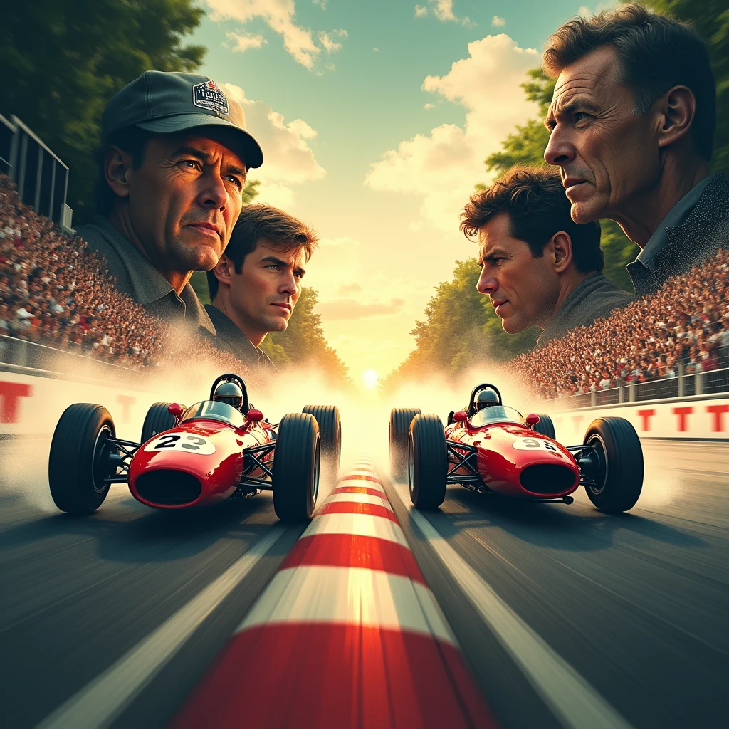 Movie Posters、Midsummer Circuit、２The two teams tied for the finish line.、Checkered Flag