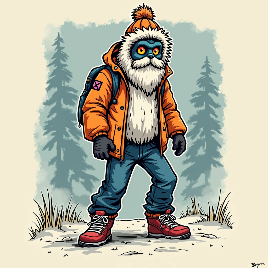 Can you draw an illustration of a Yeti with a street style aesthetic??