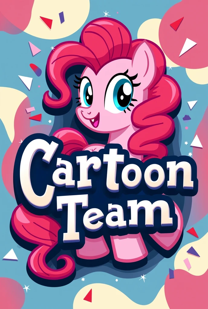 Create a square image inspired by the Cartoon Network logo but with the text Cartoon Team with Pinkie Pie EG