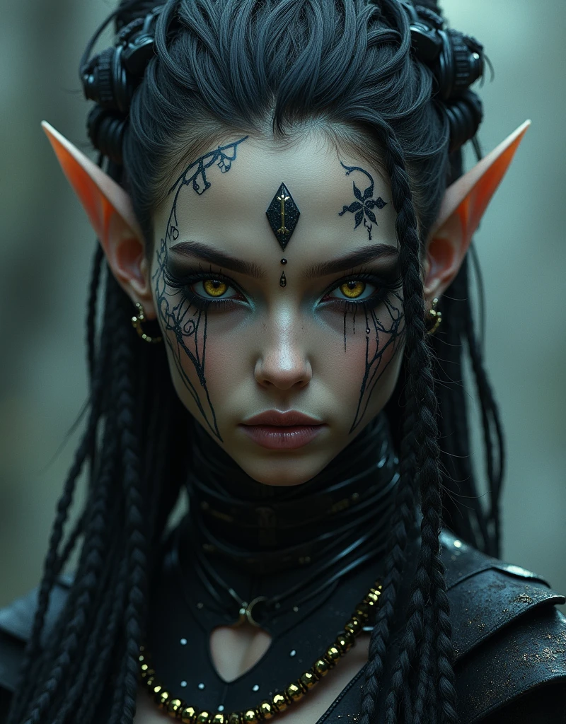 a close up of a woman with tattoos and piercings on her chest, detailed matte fantasy portrait, fantasy concept art portrait, epic fantasy art portrait, fantasy art portrait, fantasy genre portrait, fantasy portrait, dark fantasy portrait, fantasy character portrait, digital fantasy portrait, fantasy portrait art, hyperdetailed fantasy character, deviantart artstation cgscosiety, cgsociety portrait