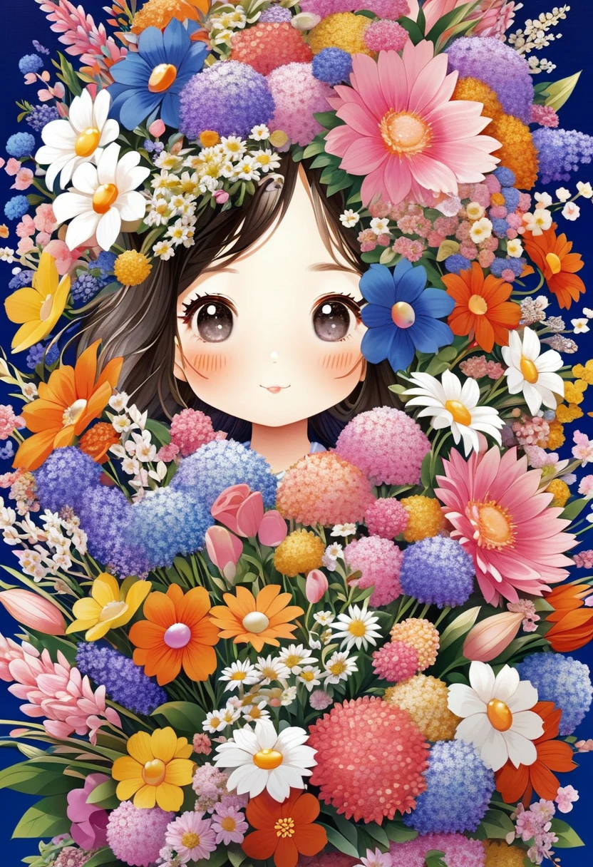 Close-up of a bouquet of flowers, Made of flowers少女, Girl in Flowers, Made of flowers, covered With flowers, With flowers, Carrying flowers, Full of flowers, Covered with flowers, Holding flowers, Lee Song, By Chiho Aoshima, By Niduan, Cute artwork, Jan Born, Send flowers to the heir'cheek