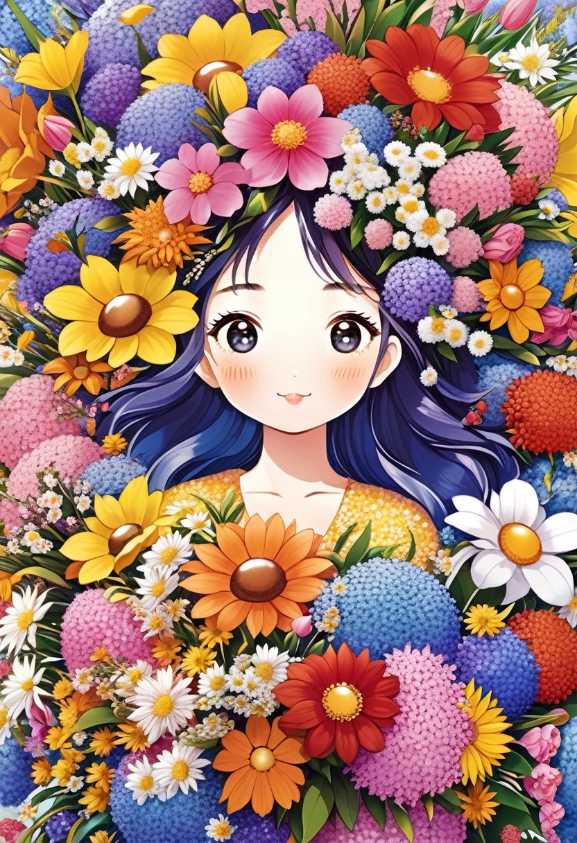 Close-up of a bouquet of flowers, Made of flowers少女, Girl in Flowers, Made of flowers, covered With flowers, With flowers, Carrying flowers, Full of flowers, Covered with flowers, Holding flowers, Lee Song, By Chiho Aoshima, By Niduan, Cute artwork, Jan Born, Send flowers to the heir&#39;cheek