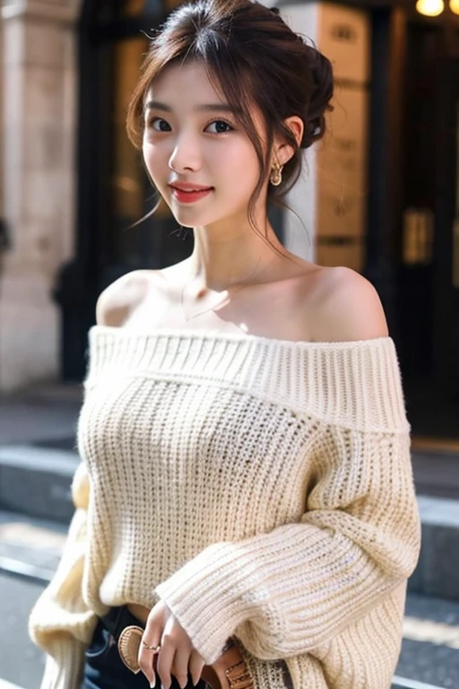 ((best quality)), ((masterpiece)), (detailed), 1 Girl, Off-shoulder sweater,
