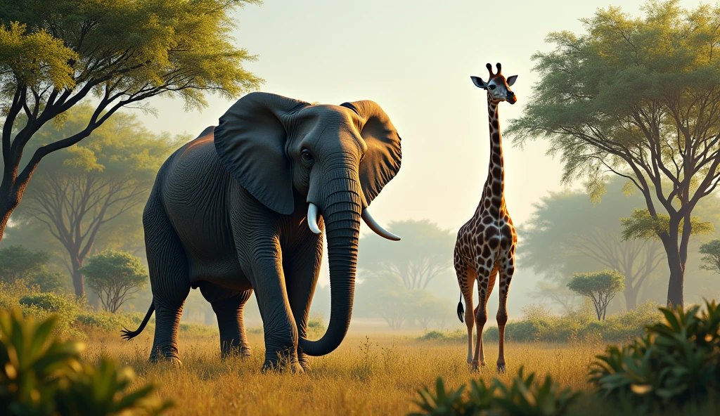 The elephant stomps, so big and strong,
With a trunk that’s super long.
The giraffe stretches up so high,
Eating leaves from the sky!