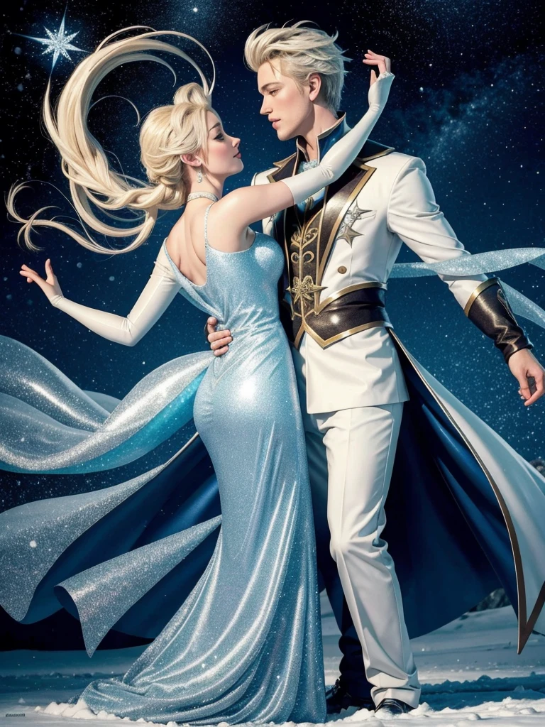 AMBER HEARD, Elsa (Frozen) with Jack Frost (Dreamworks) dancing in the night with stars and magic and snow