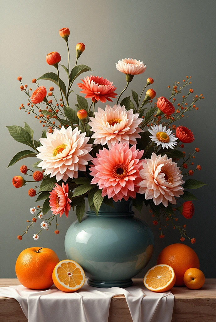 Still life in the style of Catherine Abel and Malika Favre, highly detailed, digital painting, elegant, ultra reallistic, intricate, oil on canvas, beautiful, high detail, crisp quality, colourful, cinematic postprocessing