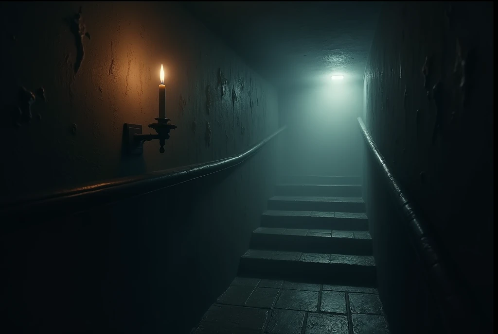 stairs leading to basement candle Creepy A little fog