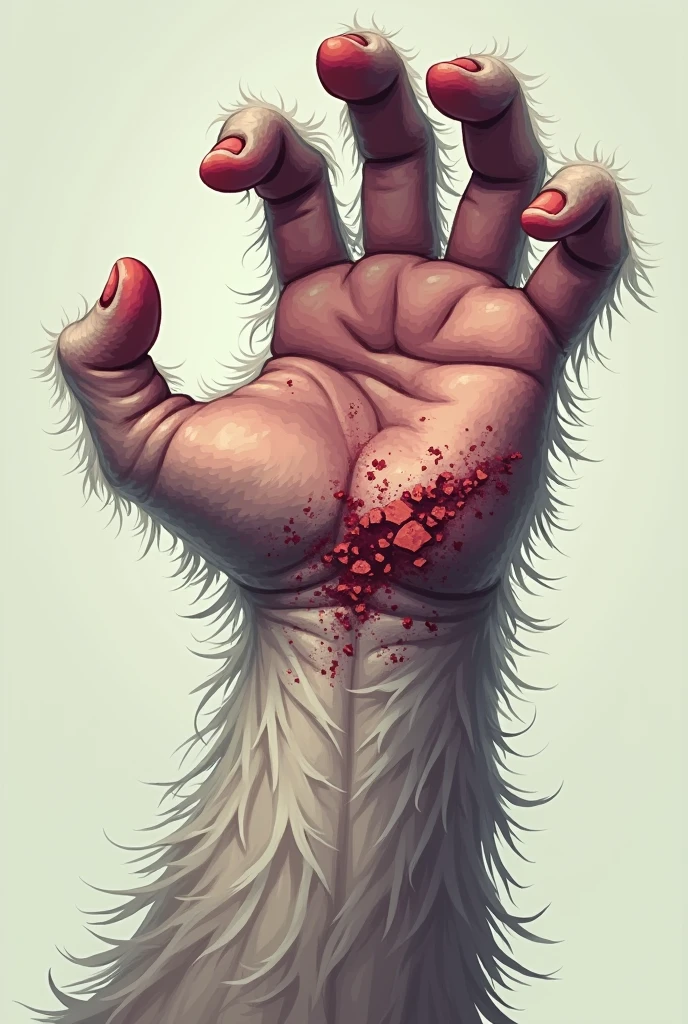 Create a hairy white hand showing a cut scar on the palm of his hand, create all of this with a pixelated style similar to a video game like Undertale..
