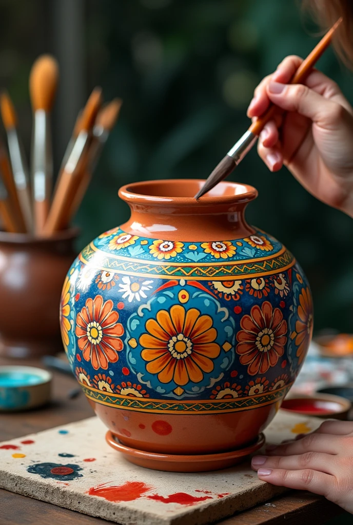 Create images of pot painting hard and beautiful pot with beautiful colours