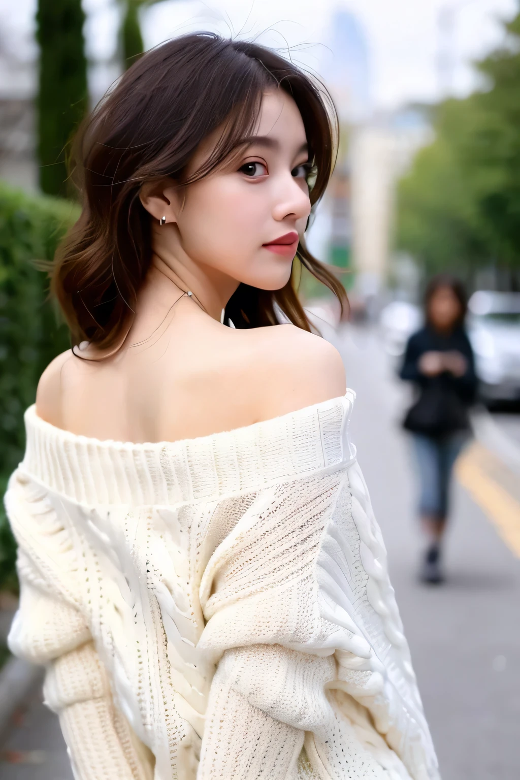 ((best quality)), ((masterpiece)), (detailed), 1 Girl, Off-shoulder sweater,