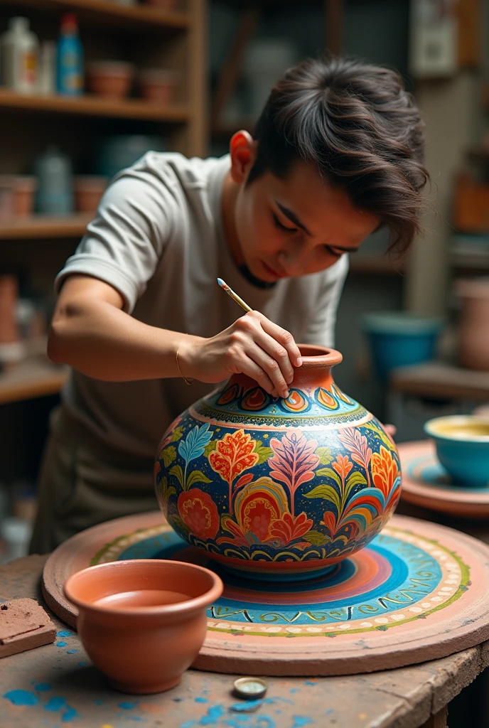 Create images of pot painting hard and beautiful pot with beautiful colours