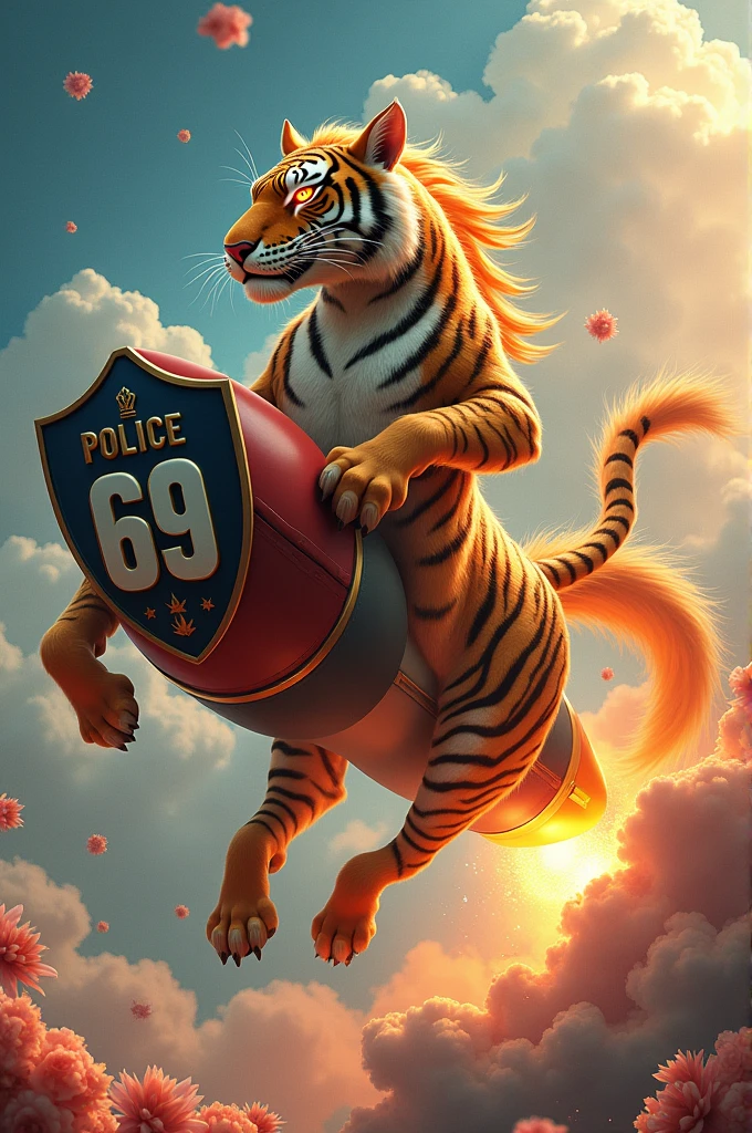 Horse, tiger, rocket, police shield, number 69, Chaiyapruek flower