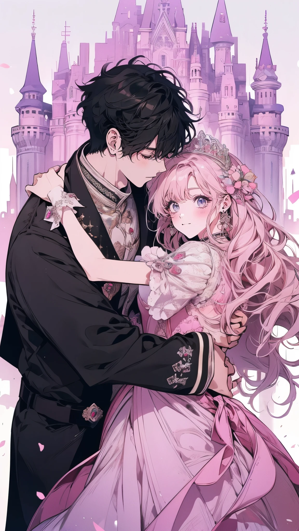 Princess、Prince、pastel long dress、Dance、Castle、smile
