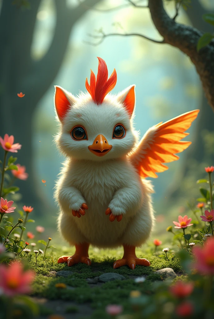 A mythical creature, from chicken, Parrot, kitty, rhinoceros and chihuahua