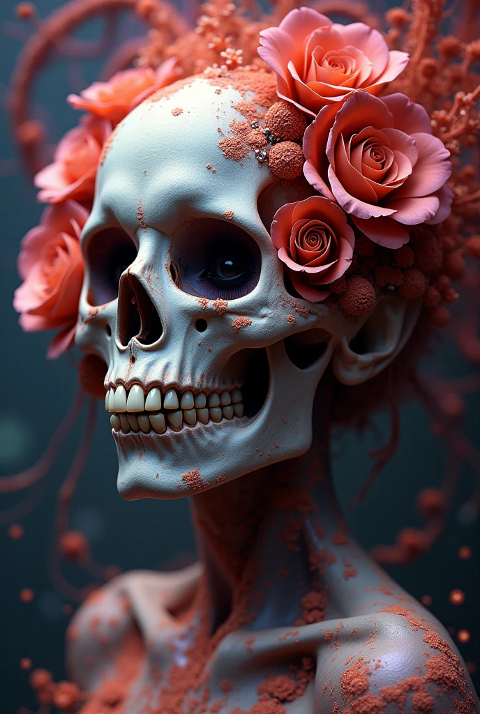 the skull, day of the dead art by linyu hong, in the style of dark white and red, graffiti art, realistic hyper-detail, intricate composition, monumental murals, silver and red, contemporary chicano