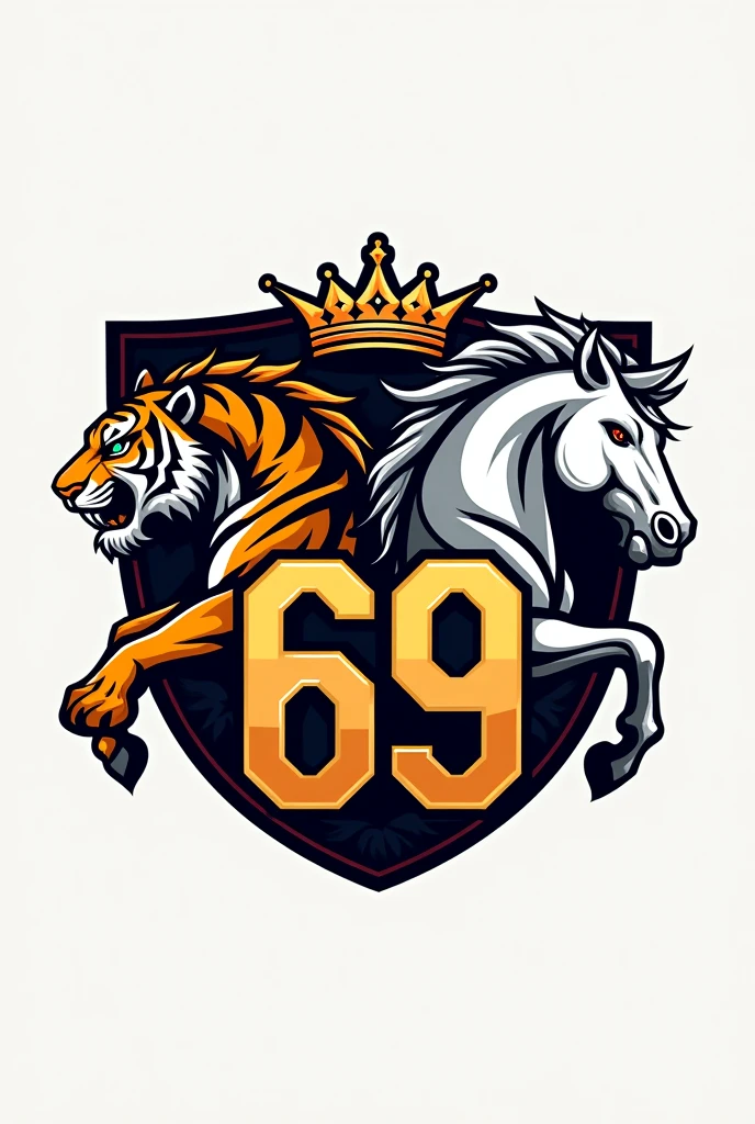 The logo has the number 69 in the center, a tiger on the left and a horse on the right, both wearing crowns.