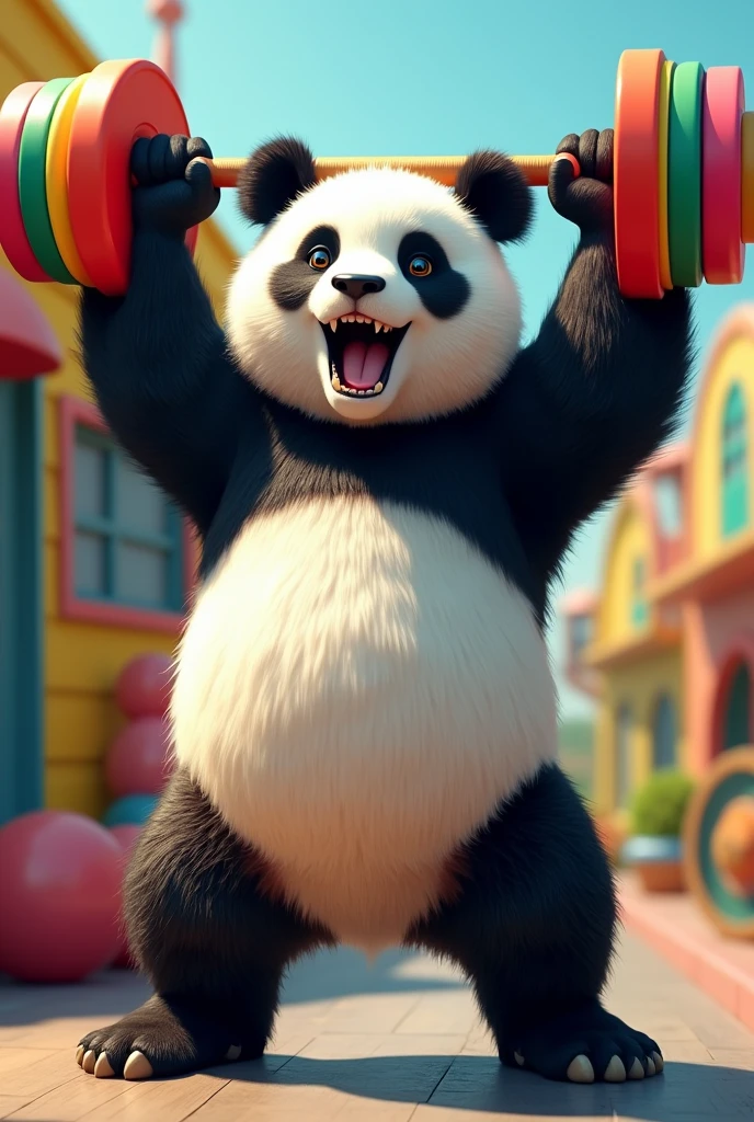 Colorful Panda Lifting Weights png