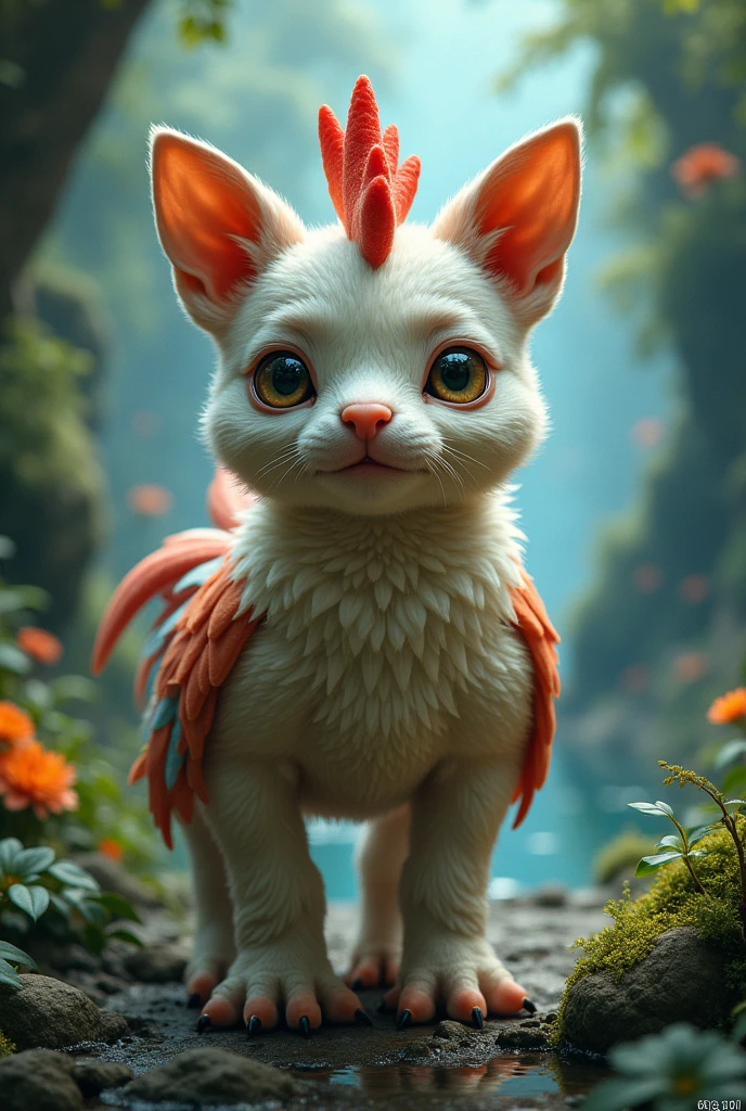 A mythical creature, from chicken, Parrot, kitty, rhinoceros and chihuahua
