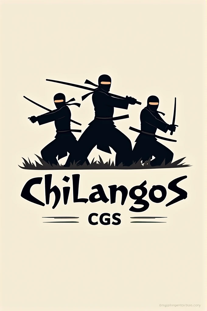 Create a small logo with 3 ninjas that says 'chilangos' and below that, small initials that say CGS