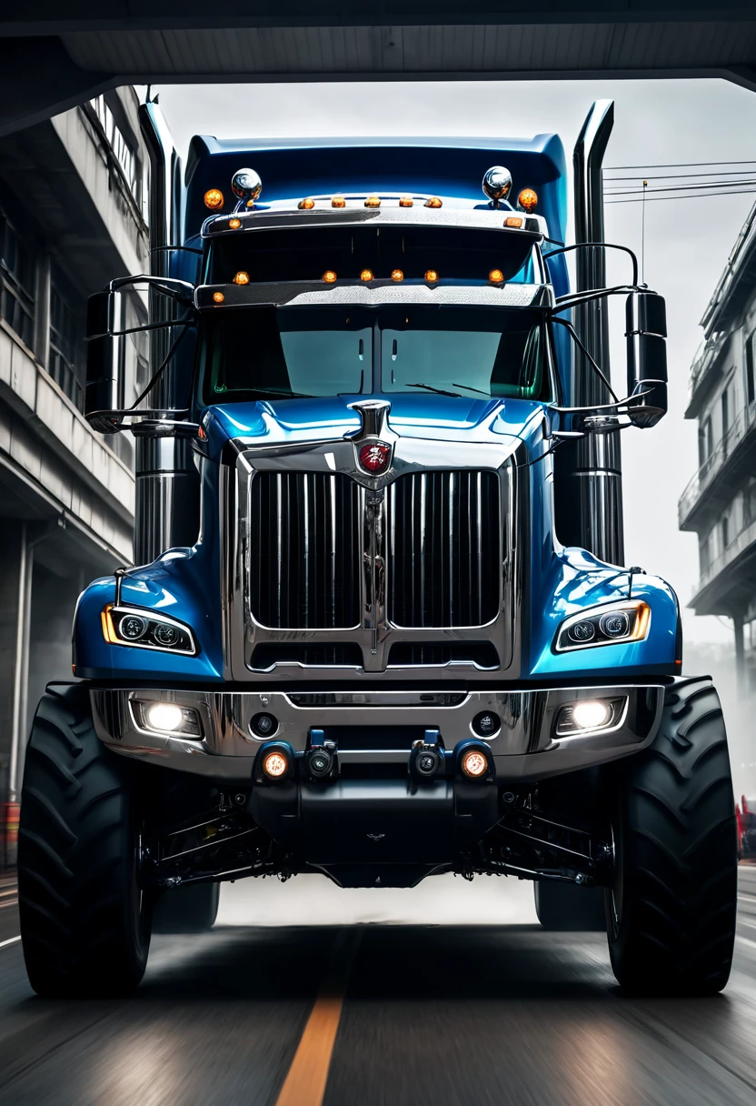 high quality portrait photo of {a facelift monstrous truck}, open hud, naked engine, hyper power turbo charge, cinematic shot