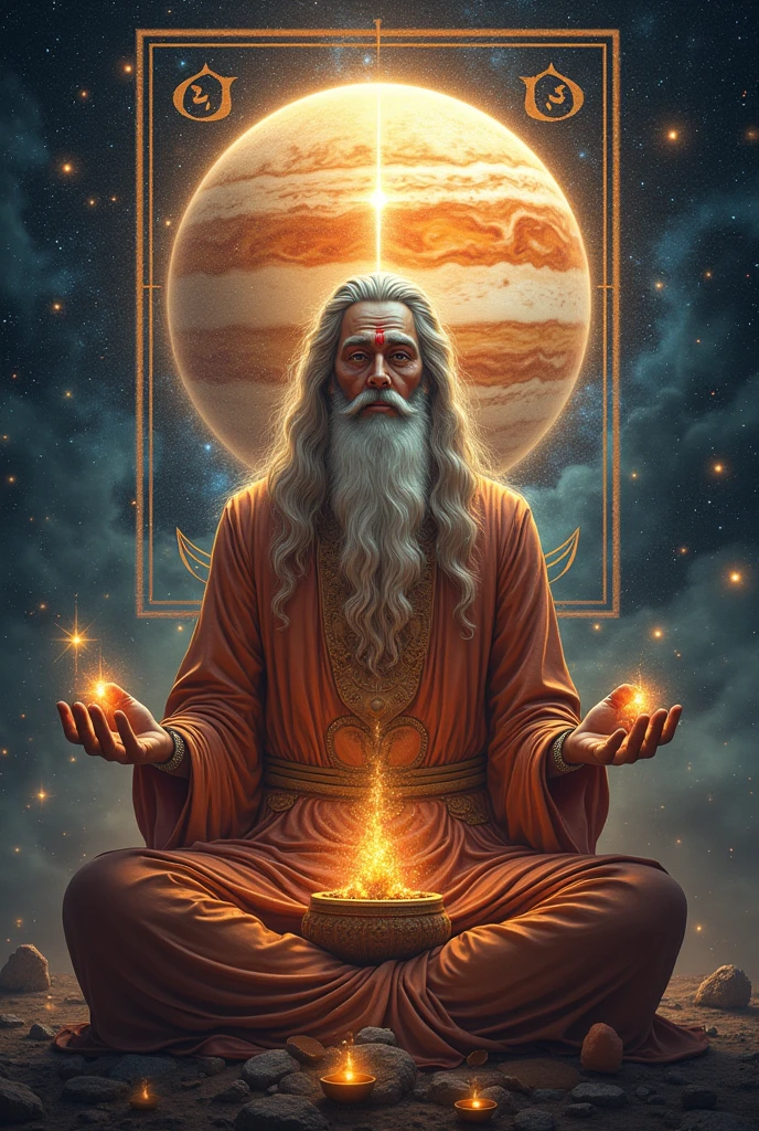 Create one image which should include “ planet Jupiter as guru with suryadeva , hanuman hindu god and with number 3 and infinity sumbol in square shape to fit for whatsapp profile