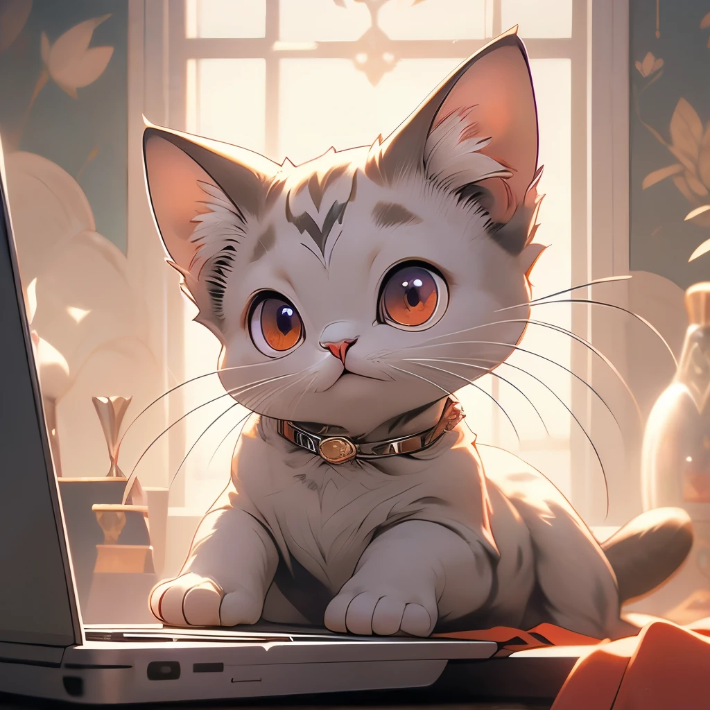 araffe cat sitting on a blanket in front of a laptop computer, a pastel by Alexander Brook, reddit, renaissance, he has short curly brown hair, hyperdetailed!!, hyper detailed!!, sphinx cat, hyperdetailed!!!, large red eyes!!!, he has an elongated head shape, gorgeous features, hairless, looking defiantly at the camera