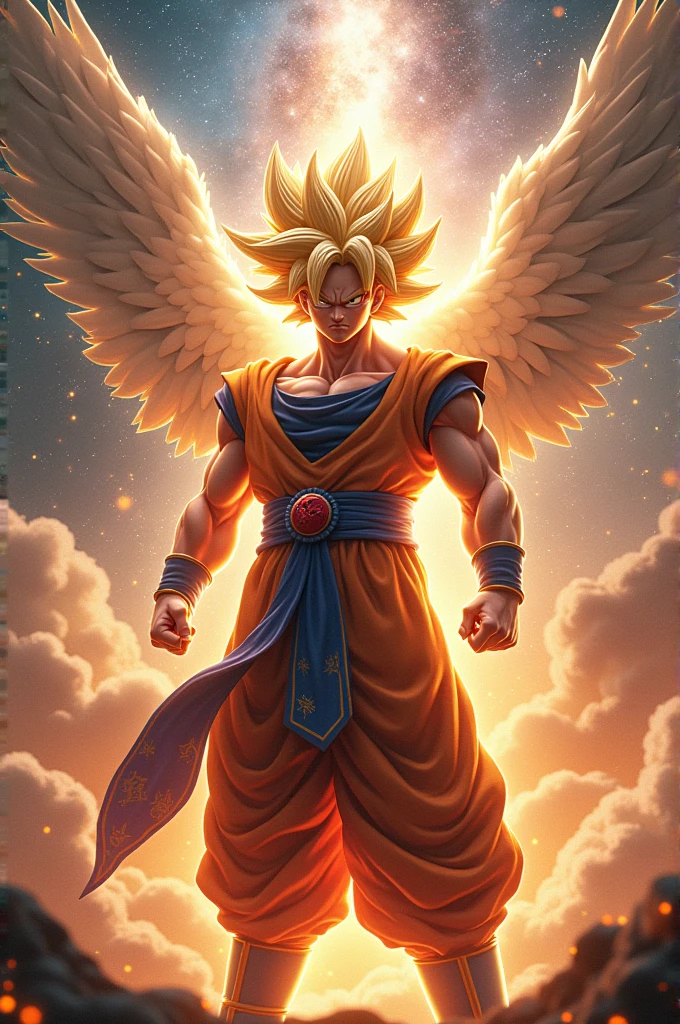 Goku, God of Destruction, along with his accompanying angel, displaying power and authority.