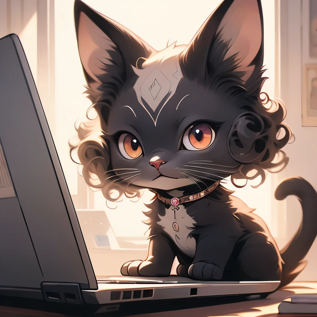 araffe cat sitting on a blanket in front of a laptop computer, a pastel by Alexander Brook, reddit, renaissance, he has short curly brown hair, hyperdetailed!!, hyper detailed!!, sphinx cat, hyperdetailed!!!, large red eyes!!!, he has an elongated head shape, gorgeous features, hairless, looking defiantly at the camera