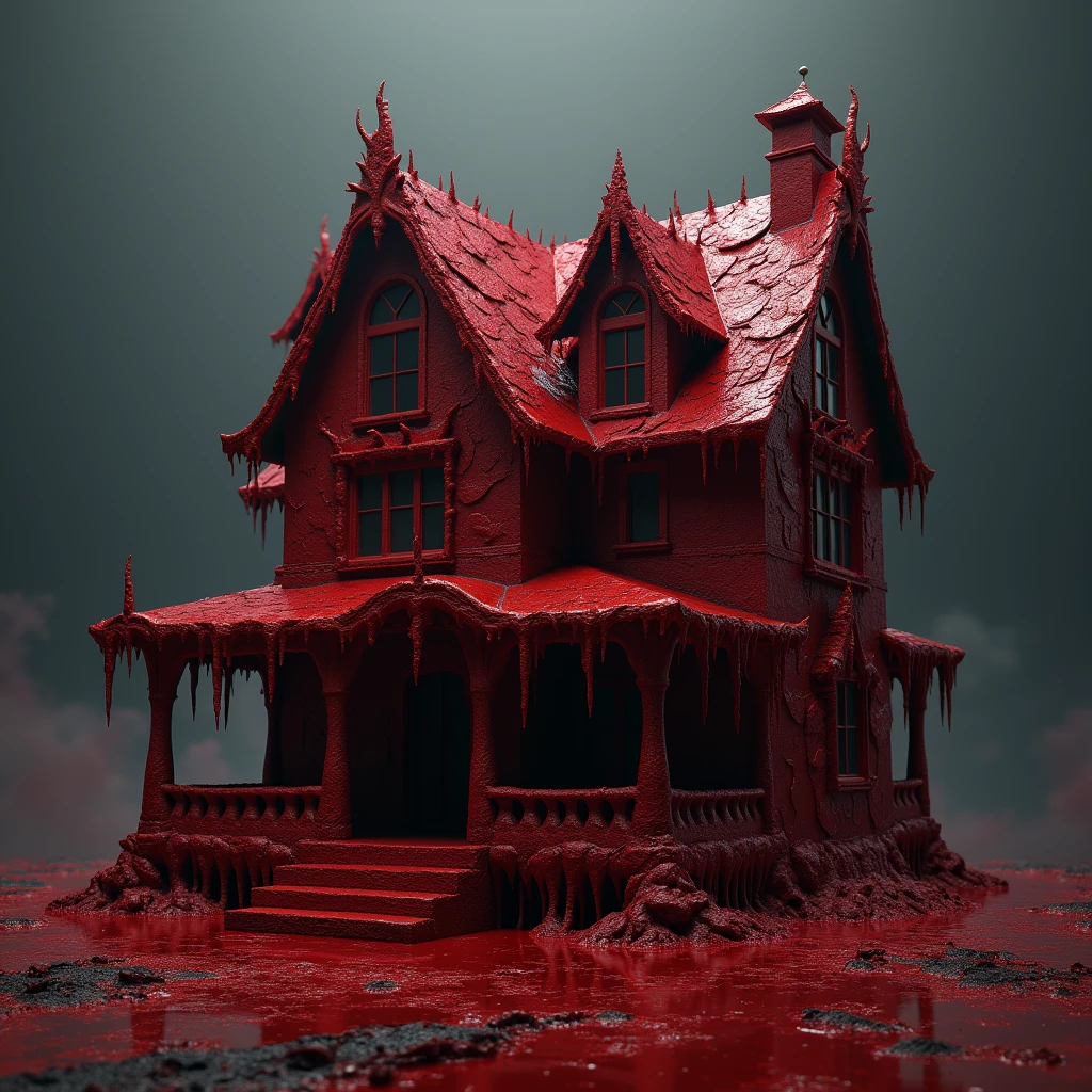 house formed with drops of blood,that conveys the concept of death
