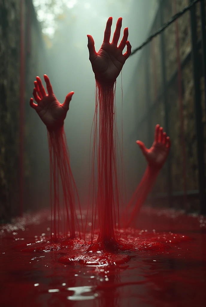 Blood were floting in background and hands were 
