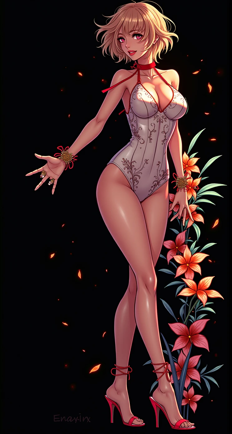 Sexy short-haired girl in a swimsuit