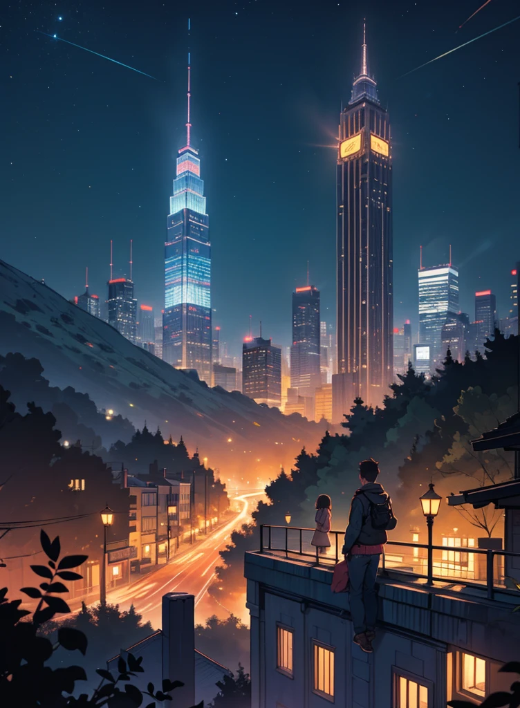 City night scene,High-rise buildings,high altitude,Overlooking,Brightly lit