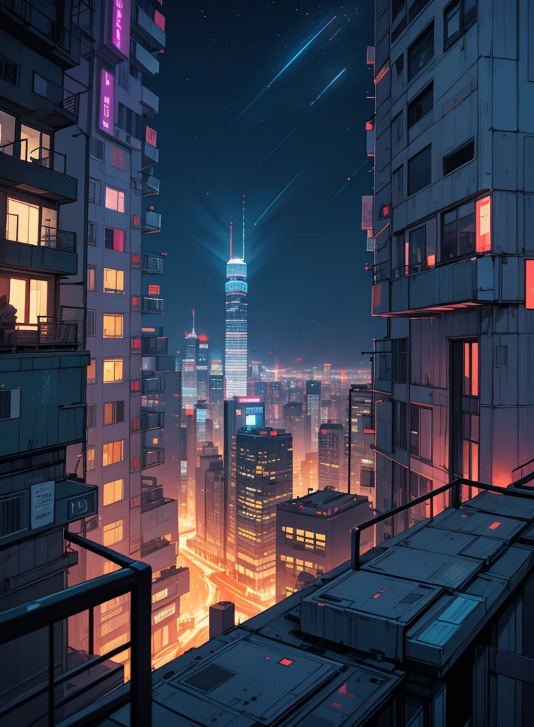 City night scene，High-rise buildings，high altitude，Overlooking，Brightly lit，Cyberpunk