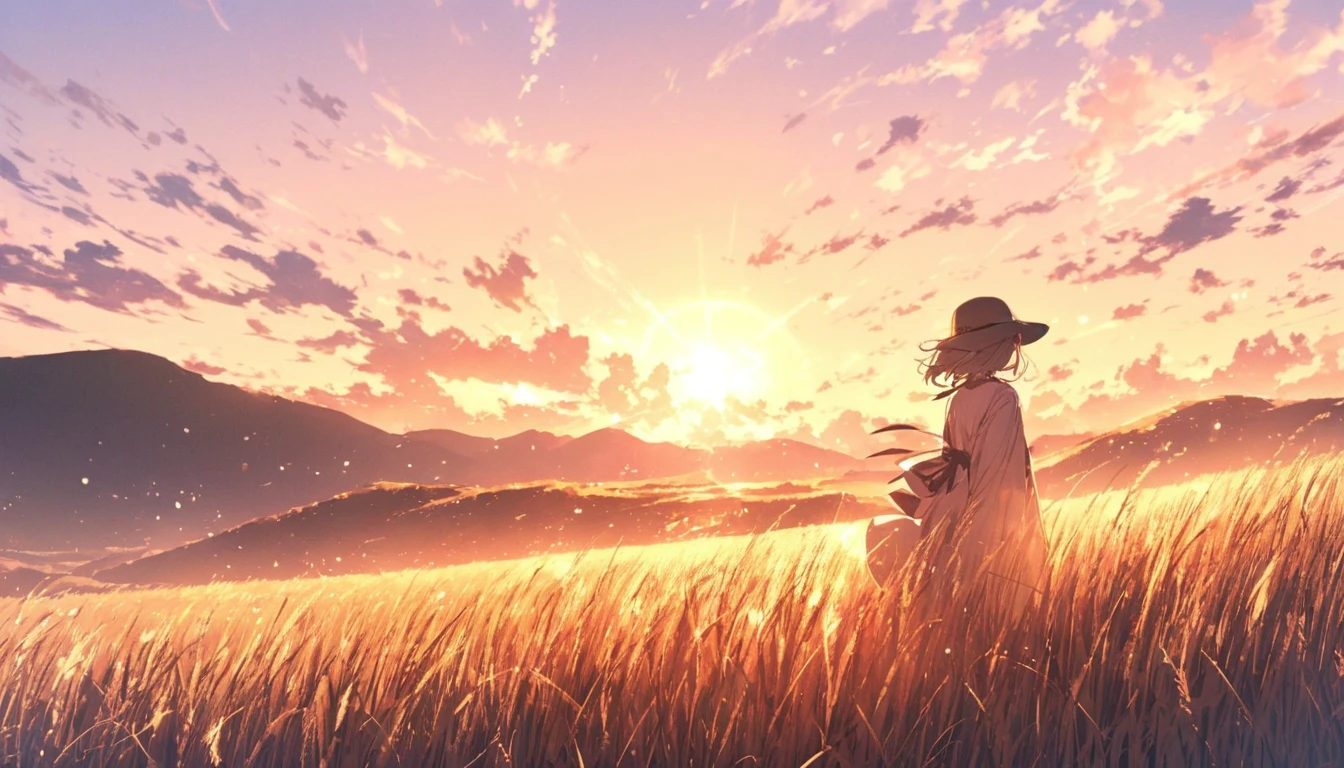 , 1 person, Bright atmosphere, Stylish Background, Morning steppe
