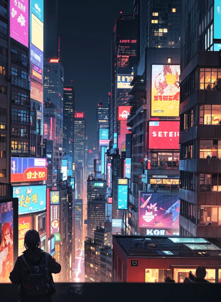 City night scene,High-rise buildings,high altitude,Overlooking,Brightly lit,Cyberpunk
