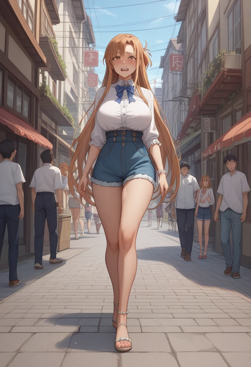 （One Bitch、Yuuki Asuna、Tears dripping from the mouth、Sweating profusely、first round、Enamel net bondage、Emphasized big breasts、Walking the Streets、Sloppy body）、（Town、人通りの多い商店Town、whole body、A distant view、Anime-inspired illustrations、Masterpiece、Absolute quality）、（Public stroll、Exposure Walk）