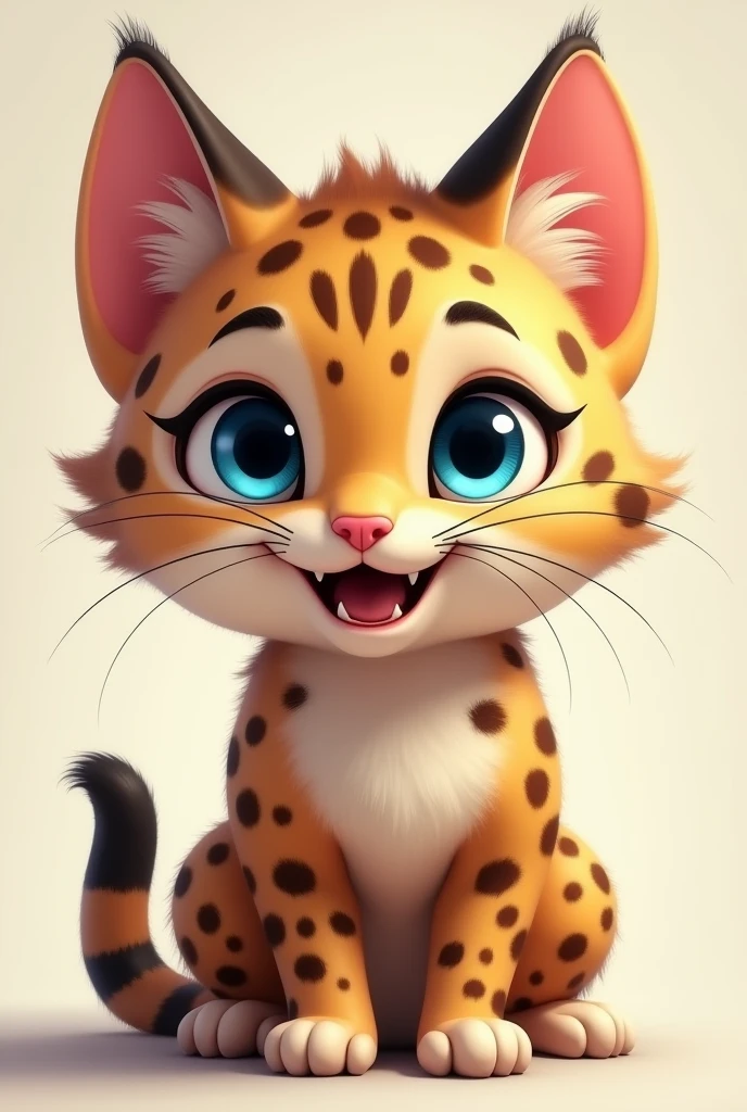 made me a cat with specific characteristics
Species: CAT
Gender: BOY
Eyes: BLUE
Nose/whiskers: PINK WITH LONG WHISKERS
Ears: FOLDED
TEETH: FANGS POKING OUT
Fur: SHORT HAIR
Fur Pattern: LEOPARD PATTERN