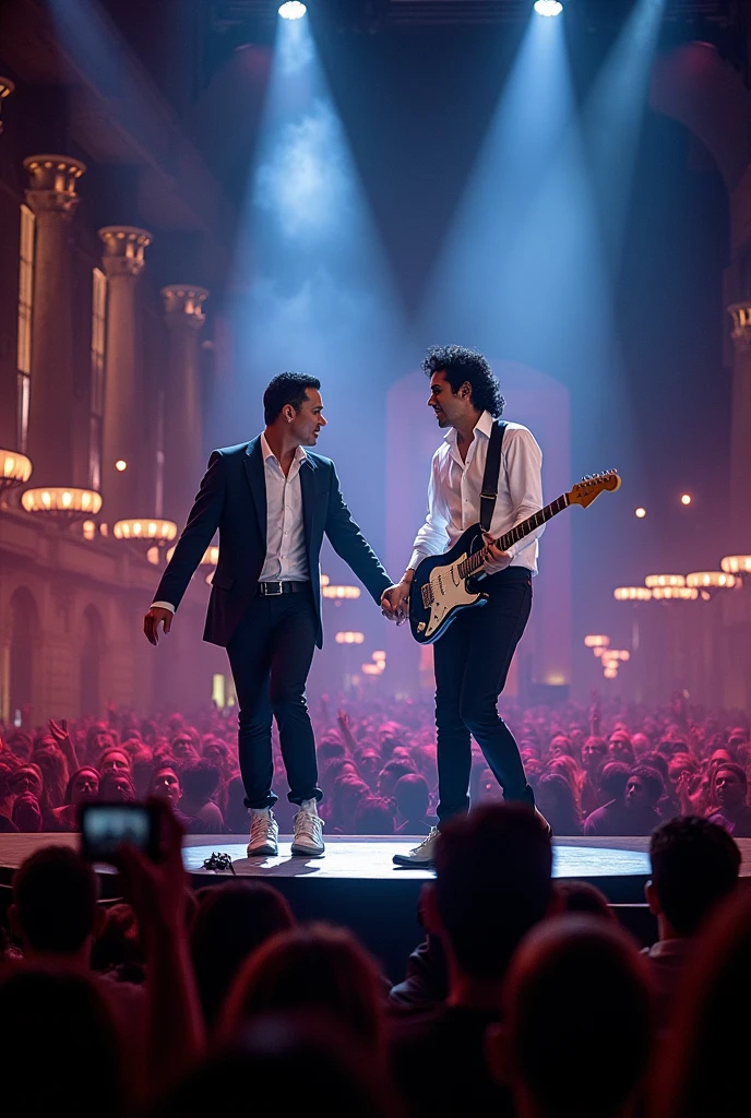 Luis Miguel singing in Mexico City's Zócalo with Michael Jackson