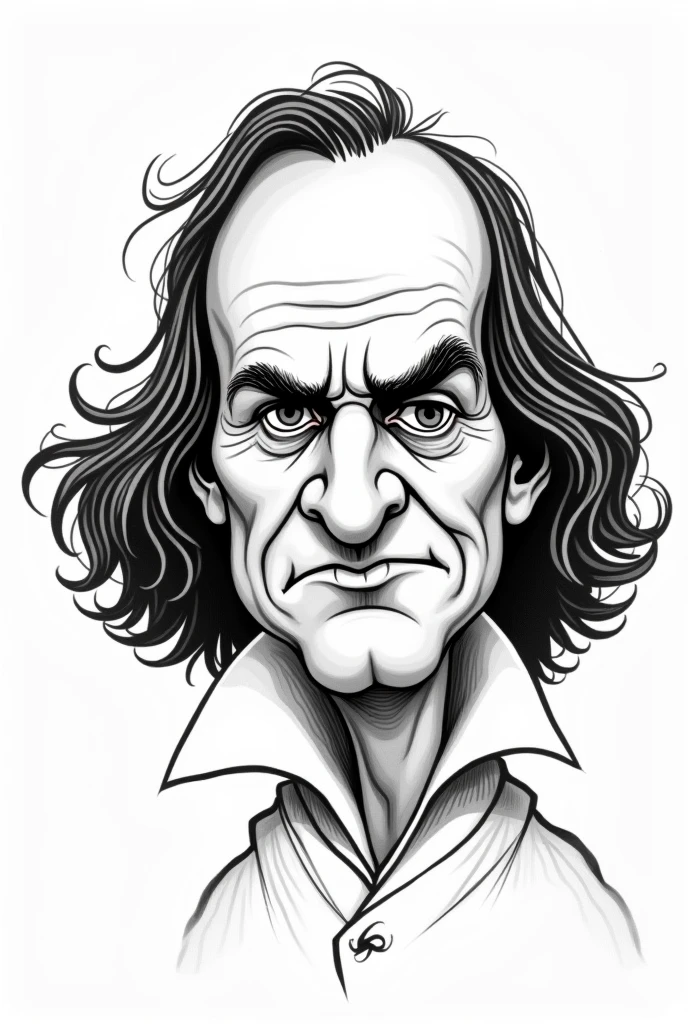 René Descartes drew a simple black and white caricature with a pen. It was not realistic.
