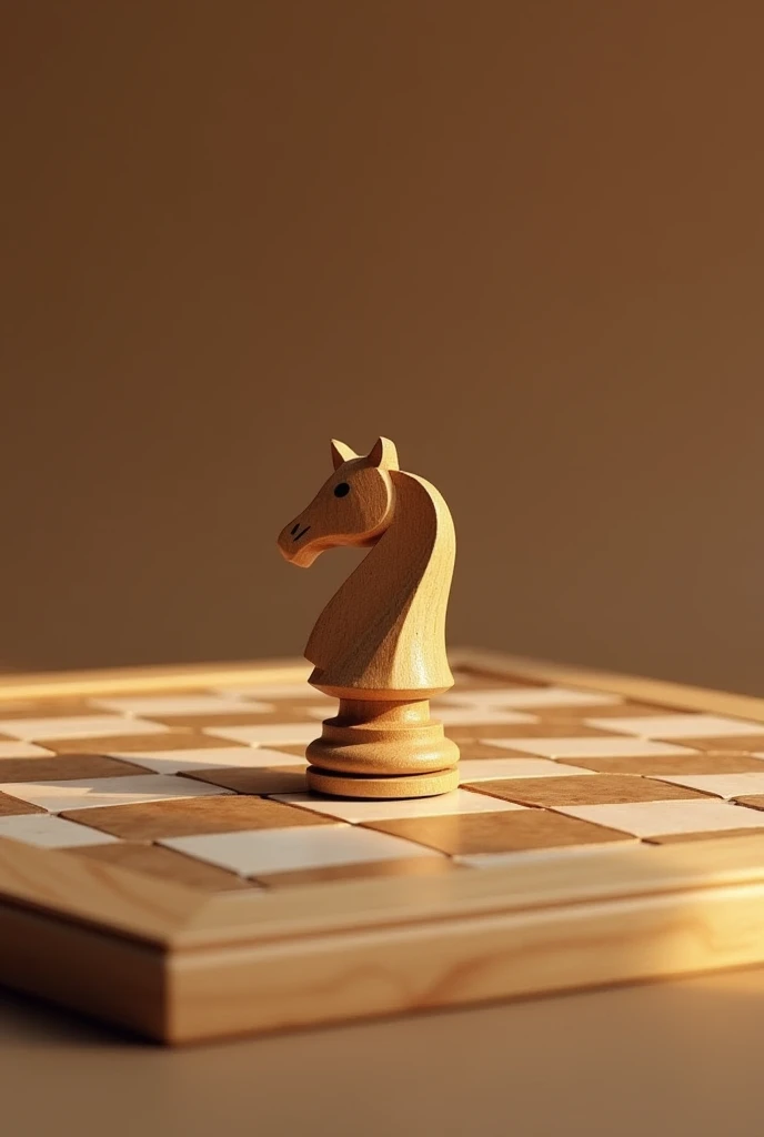 Chess board with knight only in it board should be wooden colour