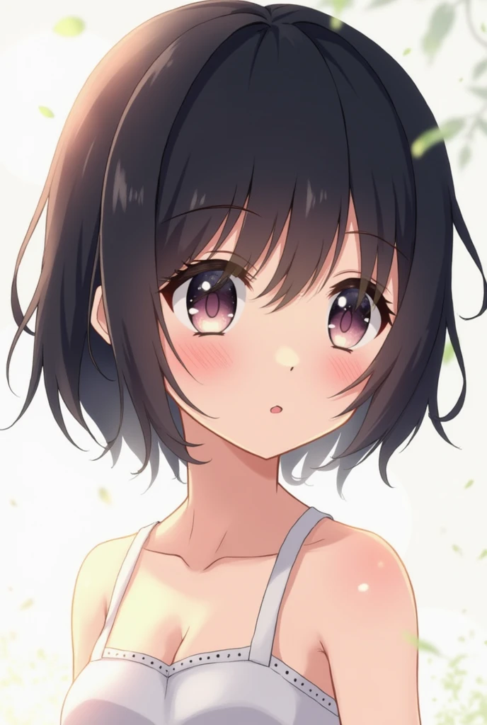 Short black hair girl with dark eyes and slim body and tender face (Whole body) anime